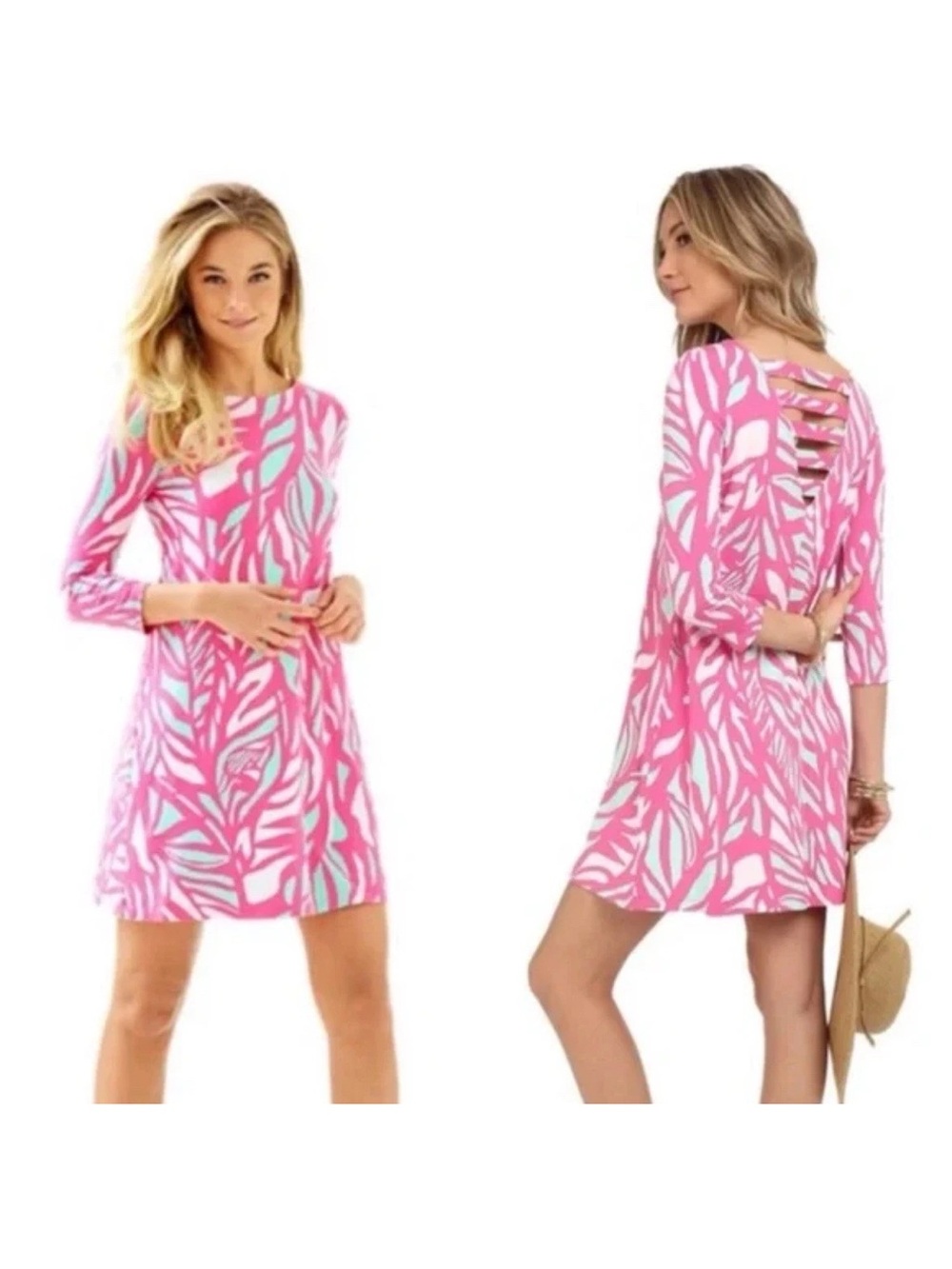 Lilly Pulitzer Pink & Light Blue Printed Asymmetrical Shift Dress XL
